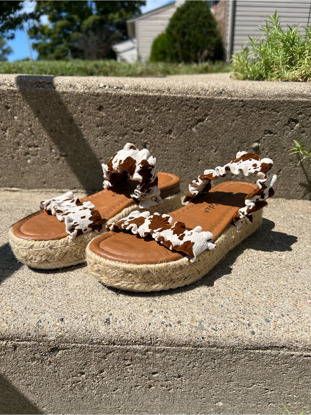 Cow print Woven Altar’d State Slide Sandals in Brown and White